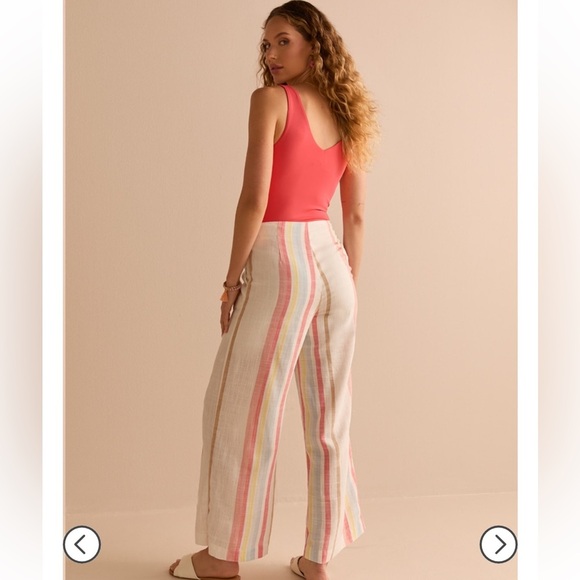 Mi Ami Womens Striped Linen Blend Wide Leg Psnts Slacks Beachy Grandma Chic M - Picture 4 of 16